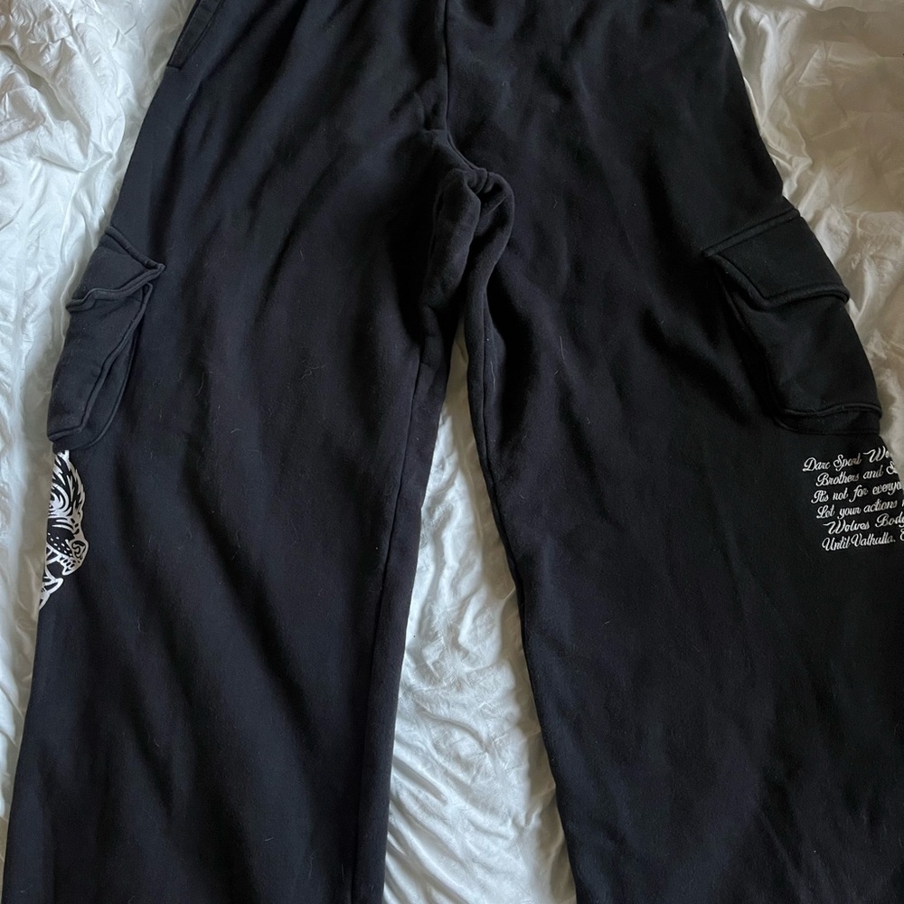 Darc Sport Black Cargo Sweatpants with White Script and Graphic